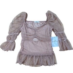 Y2K Rebellious Dreamer Mauve Swiss Dot Mesh‎ Puff Sleeve XS Fairy Whimsigoth
